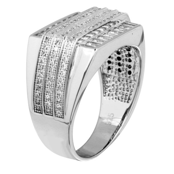 Sterling Silver 925 Rhodium Plated 3 Bar CZ Ring - Picture 3 of 5